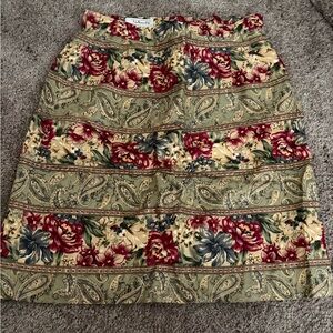 Talbots Green and Red Floral A-Line Skirt